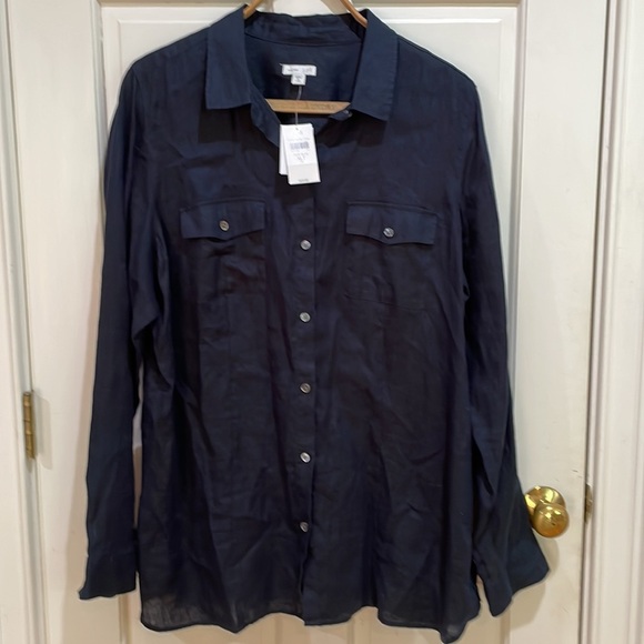 NWT J.Jill || Love Linen Deep Blue Linen Button Down; Size XL Tall - Picture 9 of 11